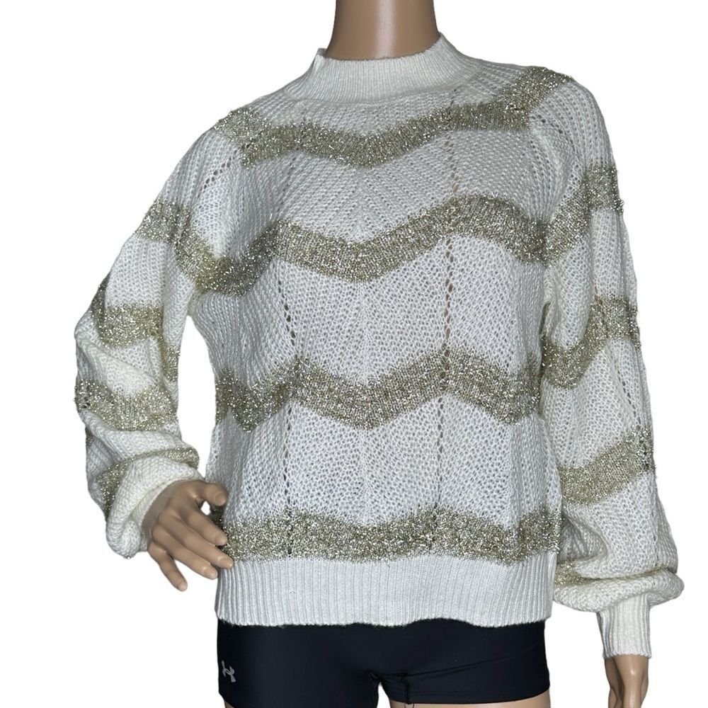 Planet Gold off white, gold knit sweater NWT large